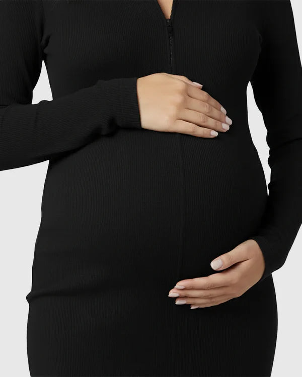 Zip-Front Ribbed Maternity Jumpsuit